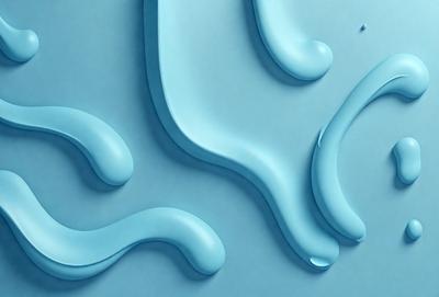 The primary subject of the image is a blue, textured wall with a wave-like pattern. The setting is a blue room, and the visual style appears to be a combination of digital art and illustration. The dominant colors are blue and white, creating a calm and soothing atmosphere.