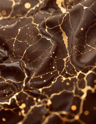The primary subject of the image is a piece of cloth with a gold-like pattern on it. The setting is a close-up of the cloth, showcasing the intricate design. The visual style is a combination of a photo and digital art, creating a unique and eye-catching pattern. The colors and mood of the image are predominantly gold and warm, giving it a luxurious and elegant appearance.