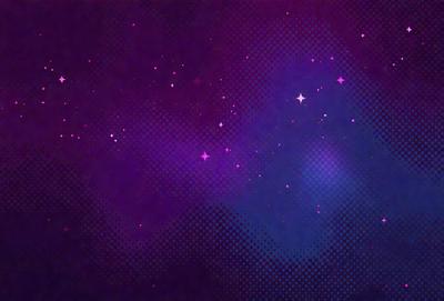 The primary subject of the image is a purple background with a pattern of stars. The setting is a space-themed environment, and the visual style appears to be a combination of a photo and digital art. The dominant colors are purple and blue, creating a calm and serene atmosphere.