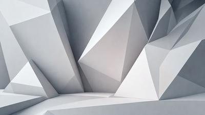 The image features a white, geometric design with a focus on a large, triangular shape. The setting is a white wall, which serves as the background for the artwork. The visual style appears to be a combination of digital art and illustration, creating a clean and modern appearance. The primary subject is the large triangular shape, which stands out against the white wall, while the colors and mood convey a sense of simplicity and elegance.