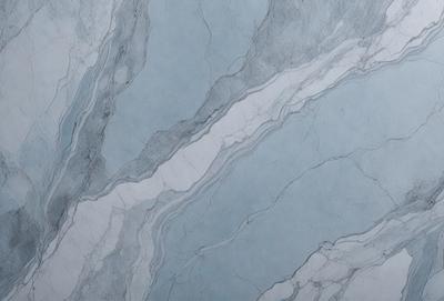 The primary subject of the image is a marble tile with a blue and white color scheme. The setting is a bathroom, as indicated by the presence of the marble tile. The visual style is a close-up of the tile, showcasing its intricate design and texture. The colors and mood of the image are predominantly blue and white, creating a clean and elegant atmosphere.