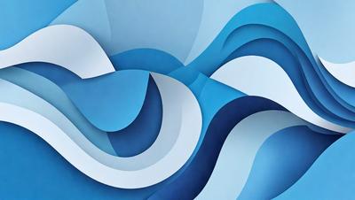The primary subject of the image is a blue and white ocean wave. The setting is a blue and white ocean, with a white and blue background. The visual style is a digital art or illustration, creating a vibrant and dynamic scene. The dominant colors are blue and white, giving the image a calming and serene atmosphere.
