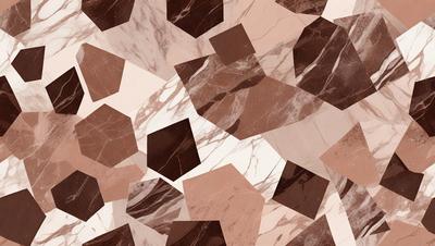 The image is a close-up of a marble surface with a pattern of squares and triangles. The marble appears to be a mix of brown and pink tones. The pattern is intricate and creates a visually appealing texture. The overall atmosphere of the image is elegant and sophisticated, as the marble surface is a common element in high-end interior design.