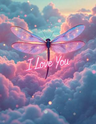 The primary subject of the image is a dragonfly, which is the main object, scene, or focus of the image. The setting/background features a pink and purple cloudy sky, creating a vibrant and colorful atmosphere. The visual style of the image is digital art, as it is a digital illustration of a dragonfly. The dominant colors and overall mood of the image are pink and purple, giving it a warm and inviting feel.