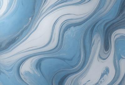 The primary subject of the image is a blue and white swirling pattern, which appears to be a painting or a digital artwork. The setting is a white background, which contrasts with the swirling pattern. The visual style is a combination of painting and digital art, creating a unique and eye-catching design. The colors and mood of the image are predominantly blue and white, giving it a calming and serene atmosphere.
