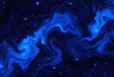The primary subject of the image is a blue spiral pattern, which is the main object, scene, or focus of the image. The setting or background of the image is a dark, star-filled sky, which adds to the overall atmosphere. The visual style of the image is digital art, as it is a computer-generated representation of the spiral pattern. The dominant colors in the image are blue and black, creating a sense of depth and mystery.