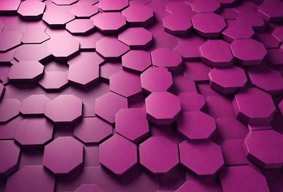 The primary subject of the image is a purple wall with a pattern of hexagonal shapes. The setting is a room with a purple background, and the visual style appears to be a combination of a photo and digital art. The dominant colors are purple and white, creating a calm and soothing atmosphere.
