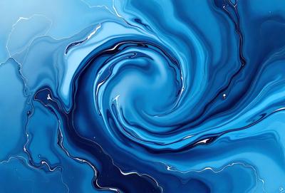 The primary subject of the image is a blue spiral pattern, which is the main object, scene, or focus of the image. The setting or background features a blue surface, which adds to the overall atmosphere of the image. The visual style of the image is a combination of photo and digital art, creating a unique and eye-catching design. The dominant colors in the image are blue, which gives the image a calming and serene mood.