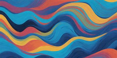 The primary subject of the image is a blue and yellow painting of a wave. The setting is a colorful, abstract background that complements the painting. The visual style is a combination of digital art and illustration, creating a vibrant and dynamic scene. The dominant colors are blue and yellow, which evoke a sense of energy and movement.