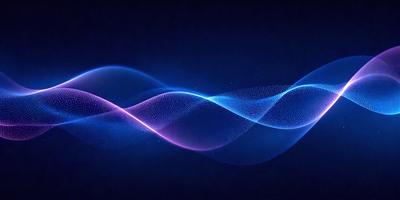 The primary subject of the image is a blue and purple wave pattern. The setting is a dark blue background, which creates a contrasting effect with the wave pattern. The visual style is a digital art or illustration, as the wave pattern appears to be a digital creation. The colors and mood of the image are predominantly blue and purple, giving it a calm and serene atmosphere.