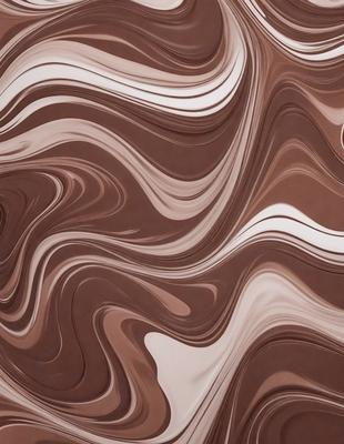 The primary subject of the image is a close-up of a chocolate-colored pattern, which appears to be a swirling design. The setting is a brown surface, possibly a wall or a table. The visual style is a combination of a photo and a digital art, illustration, or drawing. The dominant colors are brown and white, creating a rich and textured atmosphere.