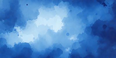 The primary subject of the image is a blue cloudy sky. The setting is a cloudy day, and the visual style is a watercolor painting. The colors and mood of the image are predominantly blue, creating a serene and calming atmosphere.