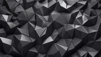 The primary subject of the image is a close-up of a black and grey geometric pattern. The setting is a dark background, which contrasts with the pattern. The visual style is a combination of digital art and illustration, creating a unique and intricate design. The dominant colors are black and grey, giving the image a modern and sophisticated appearance.
