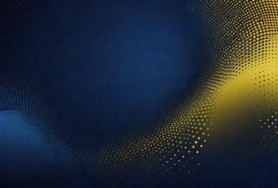 The primary subject of the image is a blue background with yellow and black dots. The setting is a dark room, and the visual style appears to be a digital art or illustration. The dominant colors are blue, yellow, and black, creating a mood of contrast and depth.