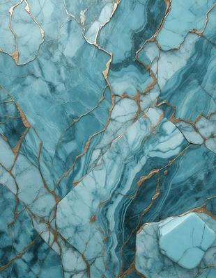 The primary subject of the image is a blue and gold marble tile. The setting is a wall with a blue and gold marble tile pattern. The visual style is a close-up of the tile, showcasing its intricate design. The colors and mood of the image are predominantly blue and gold, creating a luxurious and elegant atmosphere.