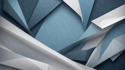 The primary subject of the image is a blue and white geometric pattern. The setting is a blue wall, and the visual style is a digital art or illustration. The dominant colors are blue and white, creating a calm and soothing atmosphere.