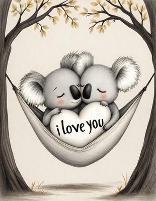 The primary subject of the image is a heart-shaped sign that reads "I love you." The setting is a tree, and the visual style is a combination of digital art and illustration. The colors are predominantly white and pink, creating a warm and loving atmosphere.