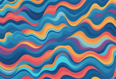 The primary subject of the image is a colorful, abstract design featuring a mix of blue, orange, and purple hues. The setting is a blue and orange background, which complements the vibrant colors of the design. The visual style appears to be a combination of digital art and illustration, creating a unique and eye-catching pattern. The overall atmosphere is lively and energetic, with the bold colors and intricate patterns evoking a sense of movement and dynamism.