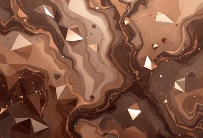 The primary subject of the image is a close-up of a rocky surface with a pattern of triangles. The setting is a rocky environment, and the visual style appears to be a combination of a photo and digital art. The dominant colors are brown and black, giving the image a natural and textured appearance. The overall atmosphere is intriguing and captivating, as the viewer is drawn into the unique pattern of the rocky surface.