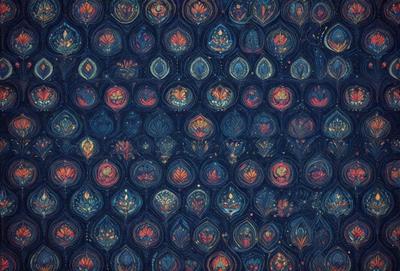 The primary subject of the image is a pattern of circles, which are arranged in a blue and orange color scheme. The setting is a blue and orange background, and the visual style appears to be a digital art or illustration. The overall atmosphere is vibrant and lively, with the blue and orange colors creating a sense of energy and movement.