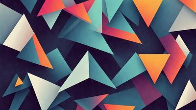The primary subject of the image is a geometric pattern made up of triangles. The pattern is composed of various colors, including blue, orange, and green. The setting is a black background, which contrasts with the vibrant colors of the triangles. The visual style of the image is a combination of digital art and illustration, creating a unique and eye-catching design. The overall atmosphere of the image is energetic and lively, thanks to the bold colors and intricate pattern.