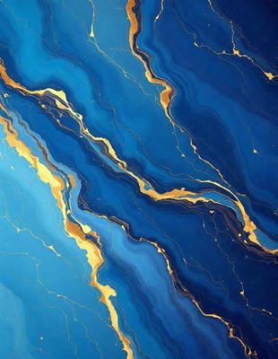 The primary subject of the image is a blue and gold swirl pattern, which is the main object, scene, or focus of the image. The setting or background features a blue and gold swirl pattern, which is the environment, backdrop, or surface visible in the image. The visual style of the image is a photo, as it is a real-life photograph of the swirl pattern. The dominant colors in the image are blue and gold, creating a vibrant and lively atmosphere.