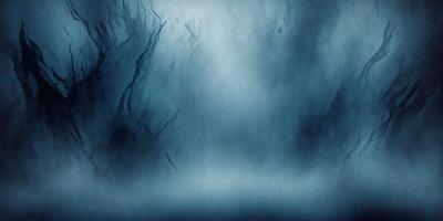 The primary subject of the image is a blue sky with a few clouds. The setting is a forest, with trees visible in the background. The visual style is a painting, which gives the image a unique and artistic appearance. The dominant colors are blue and white, creating a calm and serene atmosphere.