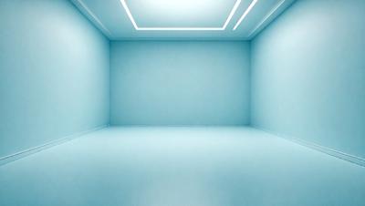 The primary subject of the image is a large, empty room with a blue color scheme. The room appears to be a large, open space with a blue wall and a blue floor. The setting is a room with a blue color scheme, and the visual style is a photo. The colors and mood of the image are predominantly blue, creating a calm and serene atmosphere.