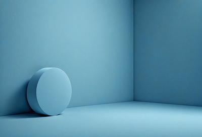 The primary subject of the image is a blue sphere, which is the main object in the scene. The setting is a blue wall, and the visual style appears to be a photo. The dominant colors in the image are blue and white, creating a calm and serene atmosphere.