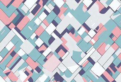 The primary subject of the image is a colorful, geometric pattern. The setting is a white and blue background, which contrasts with the vibrant colors of the pattern. The visual style is a combination of digital art and illustration, creating a unique and eye-catching design. The dominant colors are blue, white, and pink, giving the pattern a lively and cheerful atmosphere.