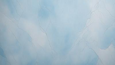 The primary subject of the image is a blue and white painting of a rocky surface. The setting is a cloudy sky, and the visual style appears to be a digital art or illustration. The dominant colors are blue and white, creating a calm and serene atmosphere.