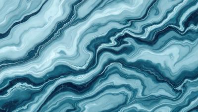 The primary subject of the image is a blue and white marbled tile. The setting is a wall with the tile as the main object. The visual style is a close-up of the tile, showcasing its intricate design. The dominant colors are blue and white, creating a calm and soothing atmosphere.