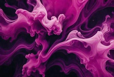 The primary subject of the image is a purple, swirling, and flowing substance, which appears to be a mix of smoke and water. The setting is a dark background, which contrasts with the vibrant purple color of the substance. The visual style of the image is a combination of digital art and illustration, creating a dynamic and artistic representation of the purple substance. The colors and mood of the image are predominantly purple, which gives it a sense of mystery and intrigue