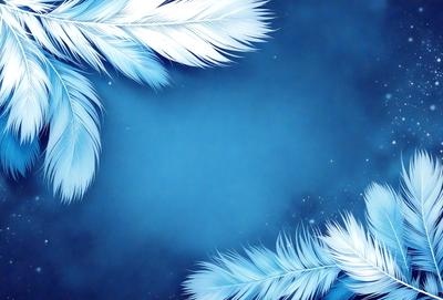 The primary subject of the image is a blue background with white feathers. The setting is a dark blue sky, and the visual style is a digital art or illustration. The dominant colors are blue and white, creating a calm and serene atmosphere.