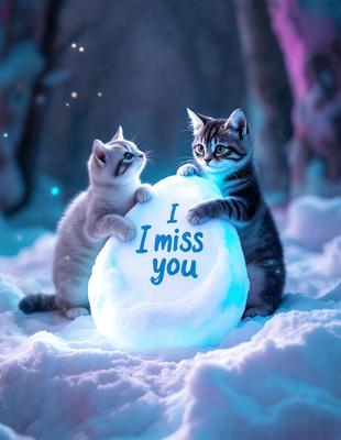 The primary subject of the image is a snow globe featuring two cats. The scene is set in a snowy environment, with the cats standing next to the snow globe. The visual style of the image is a digital art, with the cats and the snow globe being the main focus. The colors and mood of the image are predominantly white and cold, as it is set in a snowy landscape.