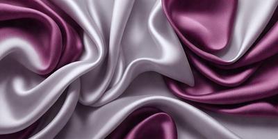 The primary subject of the image is a close-up of a purple fabric, which appears to be a silk material. The setting is a white background, which contrasts with the purple fabric. The visual style is a close-up, focusing on the details of the fabric. The colors and mood of the image are predominantly purple, creating a sense of luxury and elegance.