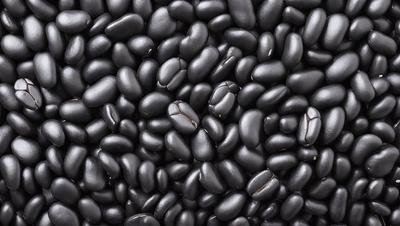 The primary subject of the image is a close-up of a black bean. The setting is a black and white background, which gives the image a vintage or artistic feel. The visual style is a close-up of a bean, and the colors are predominantly black and white. The overall atmosphere of the image is simple and focused on the subject matter.