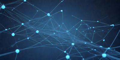 The primary subject of the image is a blue background with a network of interconnected lines and spheres. The setting appears to be a digital art or illustration, as the lines and spheres are intricately connected and create a complex pattern. The visual style is a combination of digital art and a blue-toned atmosphere, giving the image a futuristic and technological feel. The colors and mood of the image are predominantly blue, with the interconnected lines and spheres creating a sense of depth and complexity.