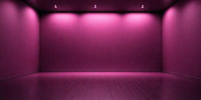The primary subject of the image is a large, empty room with a purple wall. The setting is a dark room with a pink wall, and the visual style is a photo. The room has a purple and pink color scheme, creating a moody and dramatic atmosphere.