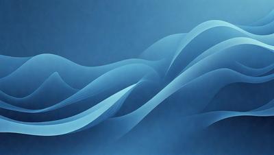 The primary subject of the image is a blue ocean with waves. The setting is a blue sky, and the visual style is a digital art or illustration. The dominant colors are blue and white, creating a calm and serene atmosphere.