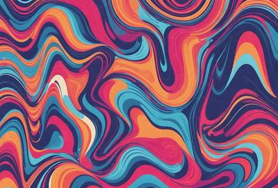 The primary subject of the image is a colorful, abstract design featuring a mix of blue, orange, and red hues. The setting is a wall, and the visual style appears to be a combination of digital art and illustration. The colors and mood of the image are vibrant and energetic, creating a lively and engaging atmosphere.