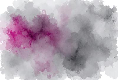 The primary subject of the image is a purple and pink cloud. The setting is a white background, and the visual style is a watercolor painting. The dominant colors are purple and pink, creating a mood of warmth and tranquility.