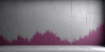 The primary subject of the image is a wall with a pink stain on it. The setting is a room with a concrete wall, and the visual style is a photo. The dominant colors are pink and purple, creating a mood of warmth and creativity.