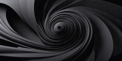 The primary subject of the image is a spiral pattern, which is the main object, scene, or focus of the image. The setting or background is a black surface, which adds to the overall atmosphere. The visual style of the image is a combination of photo and digital art, creating a unique and intricate pattern. The colors and mood of the image are predominantly black, giving it a bold and striking appearance.