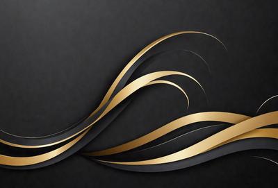 The primary subject of the image is a gold and black wave design. The setting is a black background, and the visual style is a digital art or illustration. The dominant colors are gold and black, creating a bold and striking appearance.