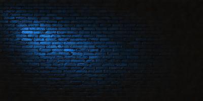 The primary subject of the image is a brick wall with a blue hue. The setting is a dark room, and the visual style appears to be a photo. The dominant colors are blue and black, creating a moody atmosphere.