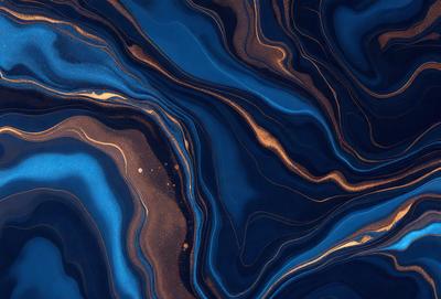 The primary subject of the image is a blue and gold swirling pattern, which appears to be a digital art or illustration. The setting is a blue background, and the visual style is a combination of digital art and illustration. The dominant colors are blue and gold, creating a vibrant and lively atmosphere.