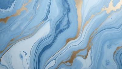 The primary subject of the image is a blue and gold swirling pattern, which appears to be a painting or a digital artwork. The setting is a white background, which provides a clean and minimalist appearance. The visual style is a combination of painting and digital art, creating a unique and eye-catching design. The dominant colors are blue and gold, which evoke a sense of elegance and sophistication.