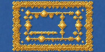The primary subject of the image is a blue background with a pattern of gold squares. The setting appears to be a digital art or illustration, as the gold squares are arranged in a visually appealing manner. The visual style is a mix of digital art and traditional illustration, creating a unique and eye-catching design. The colors and mood of the image are predominantly blue and gold, giving it a warm and inviting atmosphere.