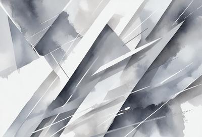The primary subject of the image is a large, abstract painting featuring a white and gray color scheme. The painting is displayed on a wall, creating a visually striking scene. The setting is an art gallery or a personal collection, showcasing the artist's work. The visual style is a combination of digital art and illustration, giving the painting a unique and contemporary appearance. The colors and mood convey a sense of calmness and sophistication, making the painting an appealing focal point in the space.